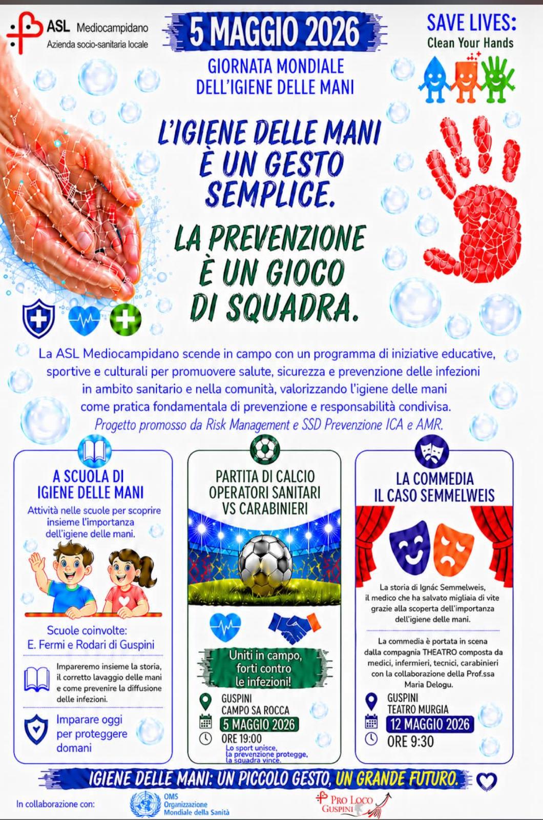 Scuole, sport e teatro per la Giornata Mondiale Igiene delle Mani